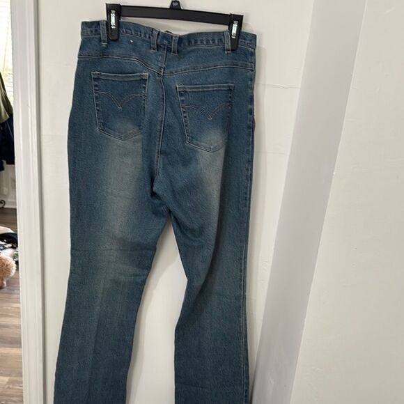 Rare Solo Blue and Brown Flare Jeans with Unique Patchwork Size 12 - Picture 3 of 8